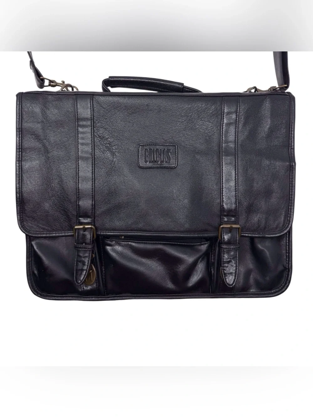 Vintage Bill Blass Black Leather Laptop/Briefcase/Messenger Bag adjustable strap